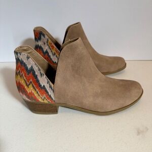 Indigo Rd Womens Ankle Boots‎ 7.5M Taupe Beige Multi Block Heel Cutout Back NWOT